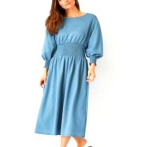 Ann Taylor Smocked Waist Flare Midi Dress